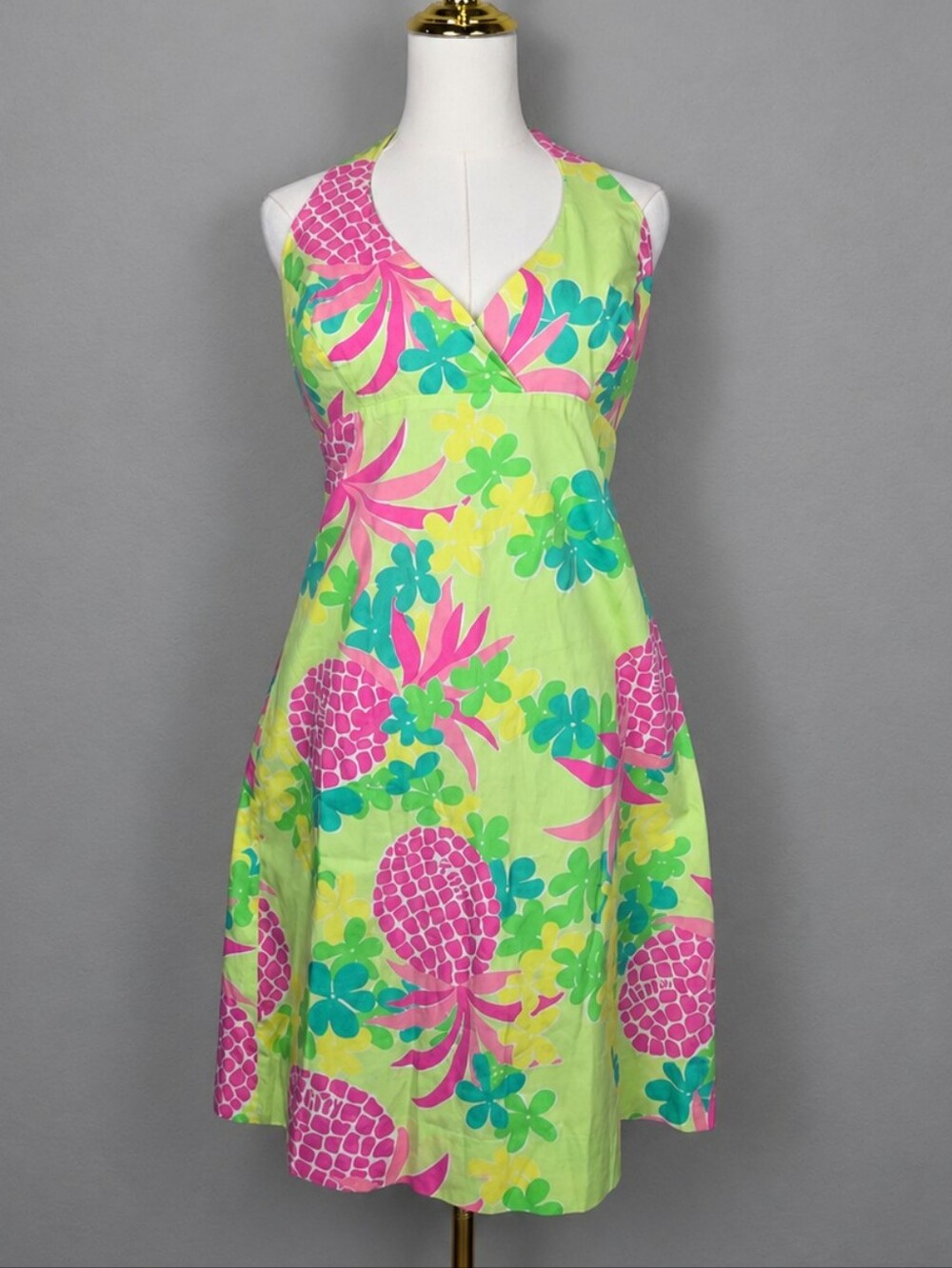Lilly Pulitzer Home Slice Pineapple Halter Dress Size 8 Resort Beach Cotton